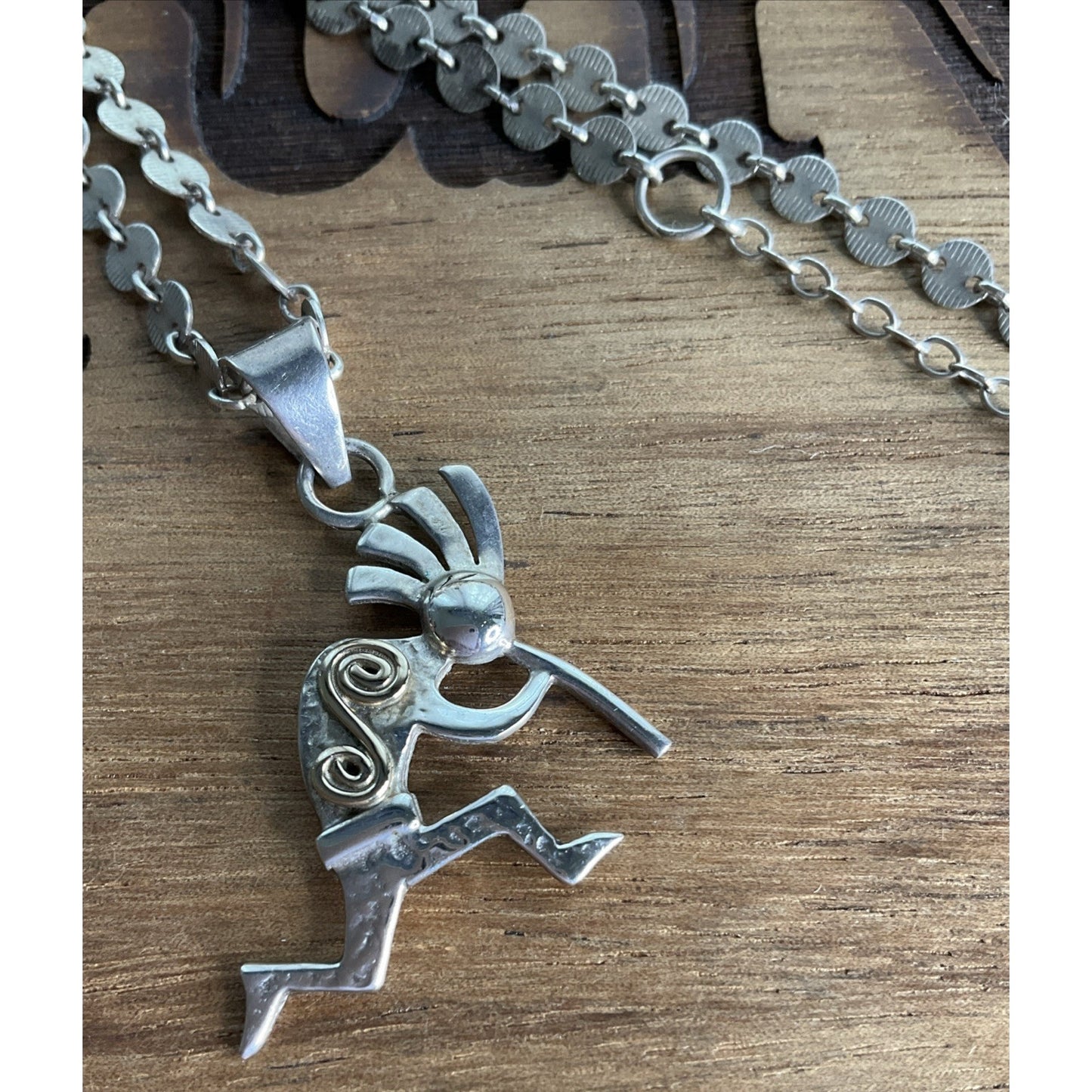 Vintage 14K Gold & Sterling Silver Kokopelli Pendant Necklace 20” Southwestern