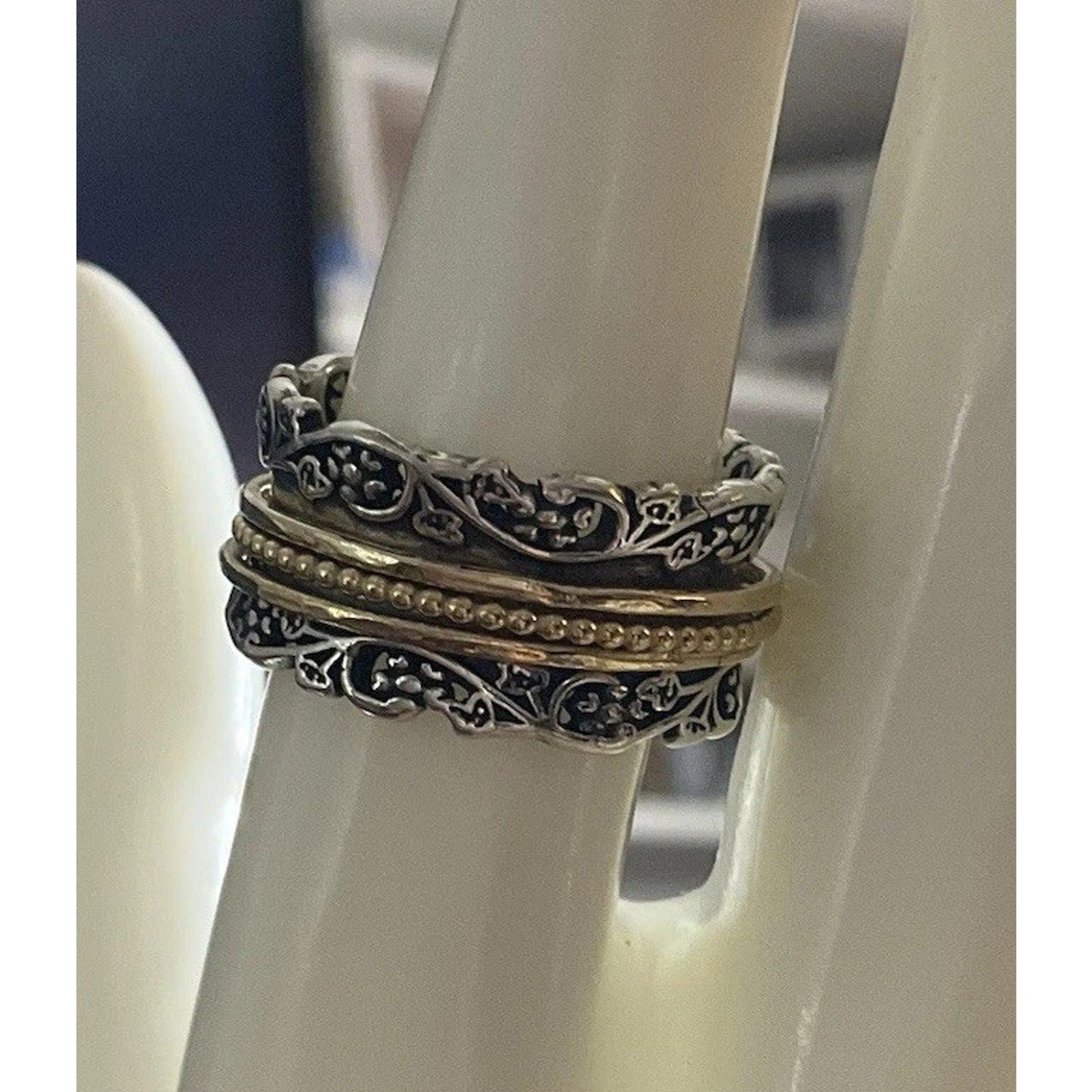 925 Sterling Silver & Gold Spinner Ring Size 9 Israel Meditation Band