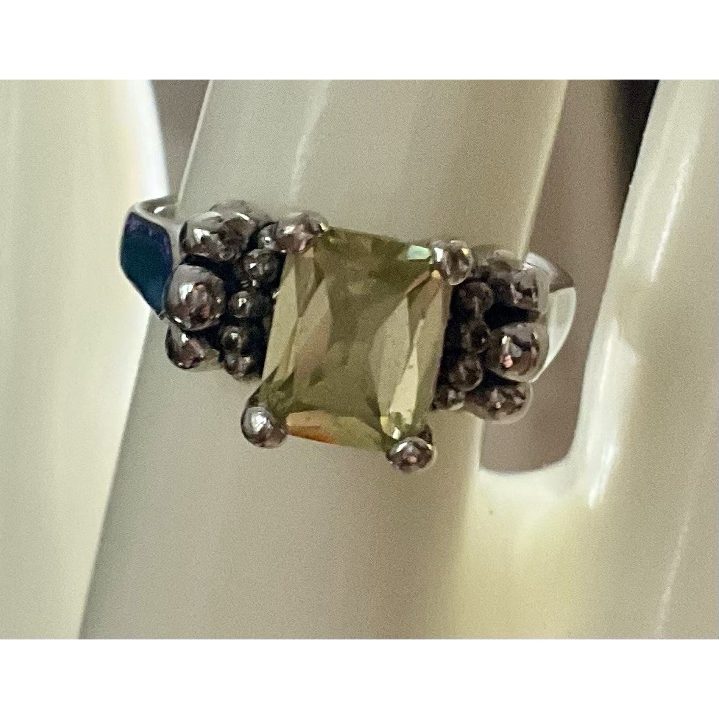 STERLING SILVER VINTAGE 925 Lemon Quartz Cushion Gemstone Ring Size 9