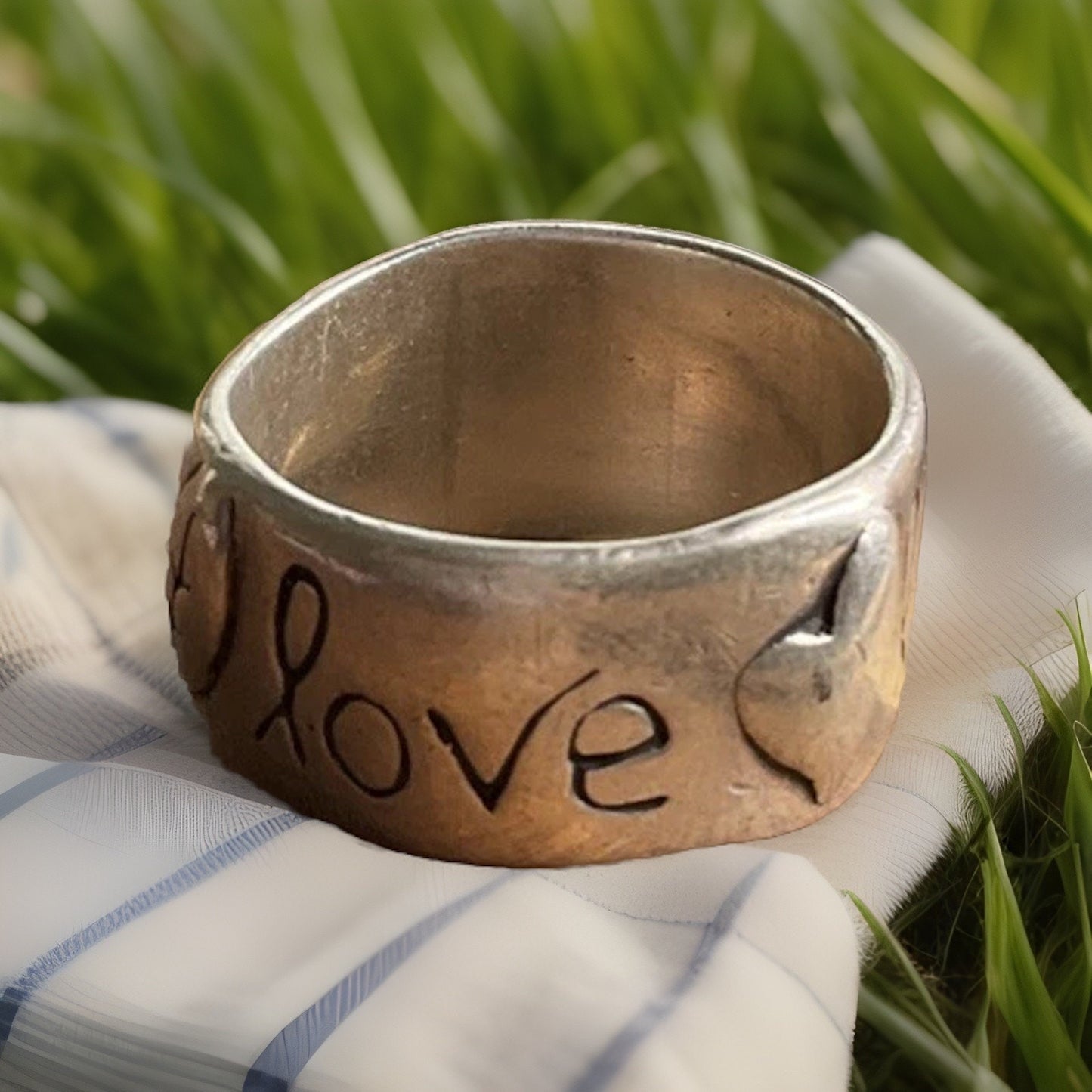 925 Inspirational Ring Live Love Laugh Band Wide Statement Ring Size 9.5