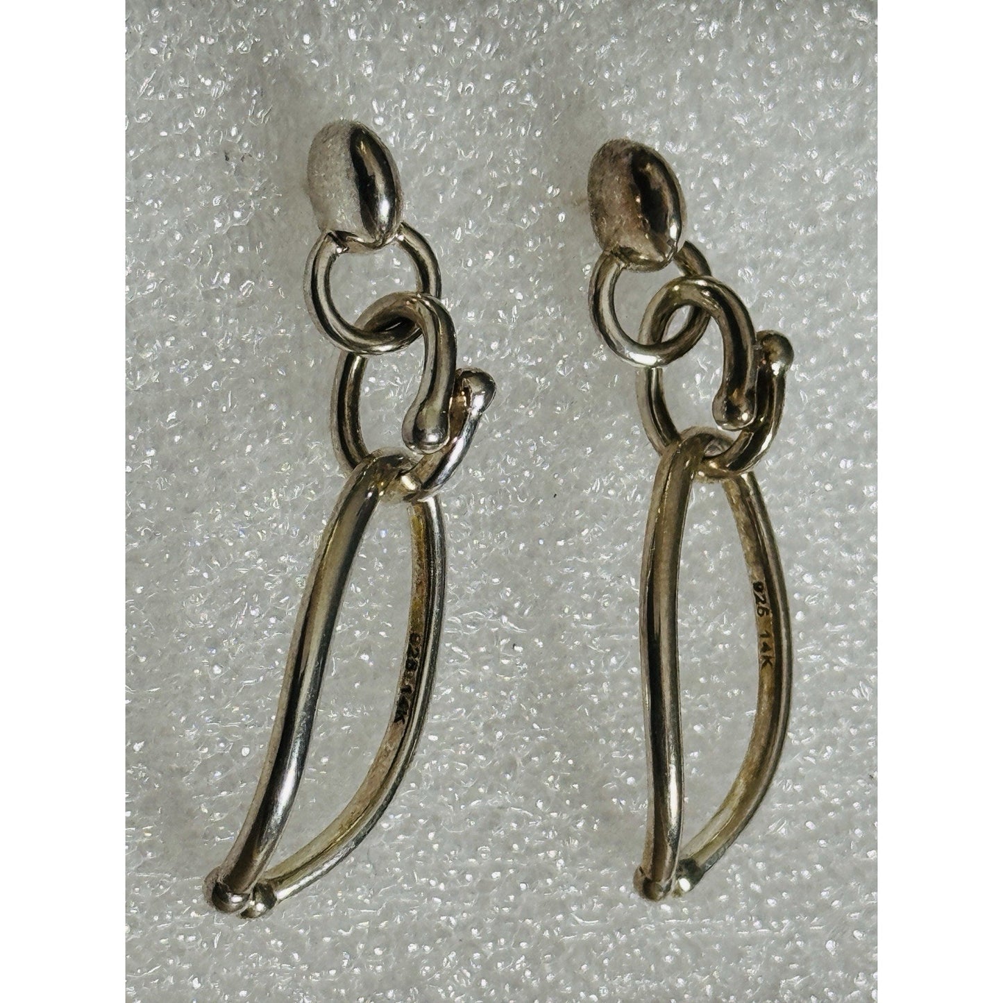 Michael Dawkins 925 Sterling Silver & 14K Gold Accent Oval Link Dangle Earrings