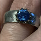 Vintage Thai Sterling Silver Blue Topaz Ring Wide Engraved Band