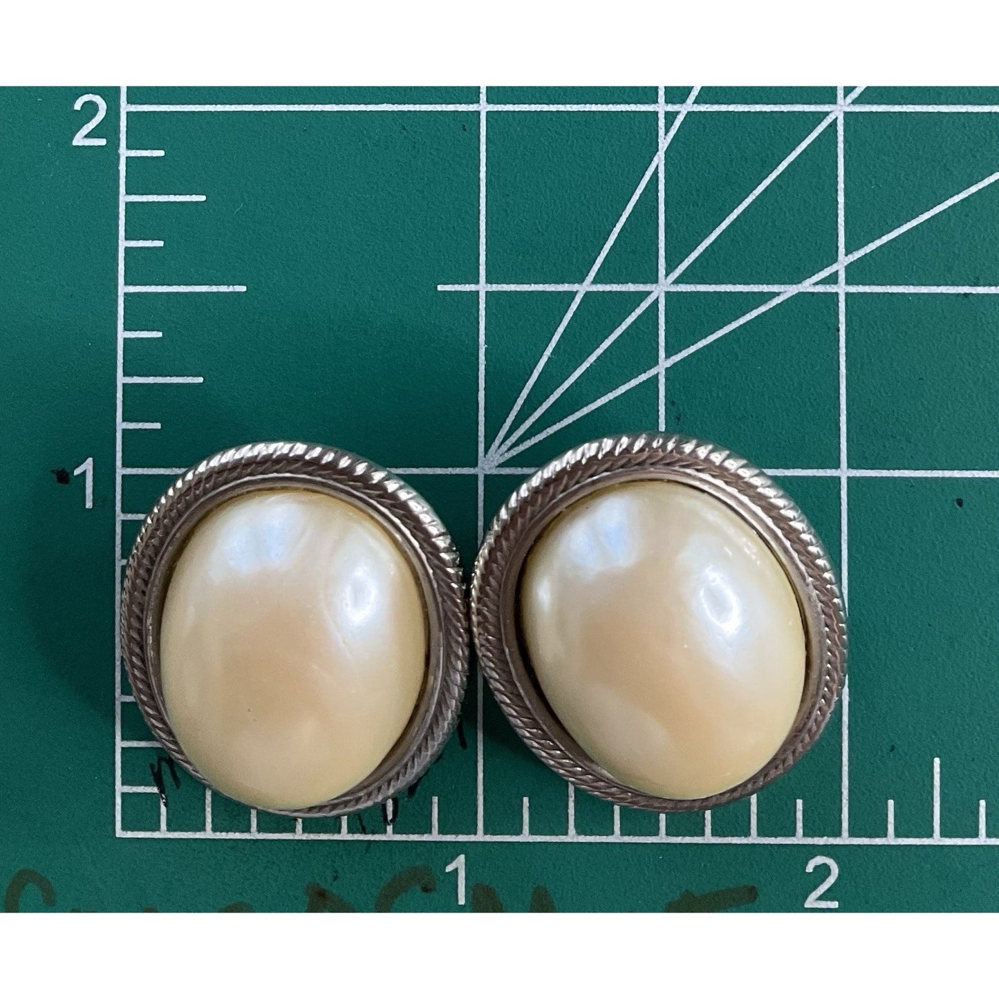 Vintage Faux Pearl Clip-On Earrings Silver Tone Large Oval Statement Earrings
