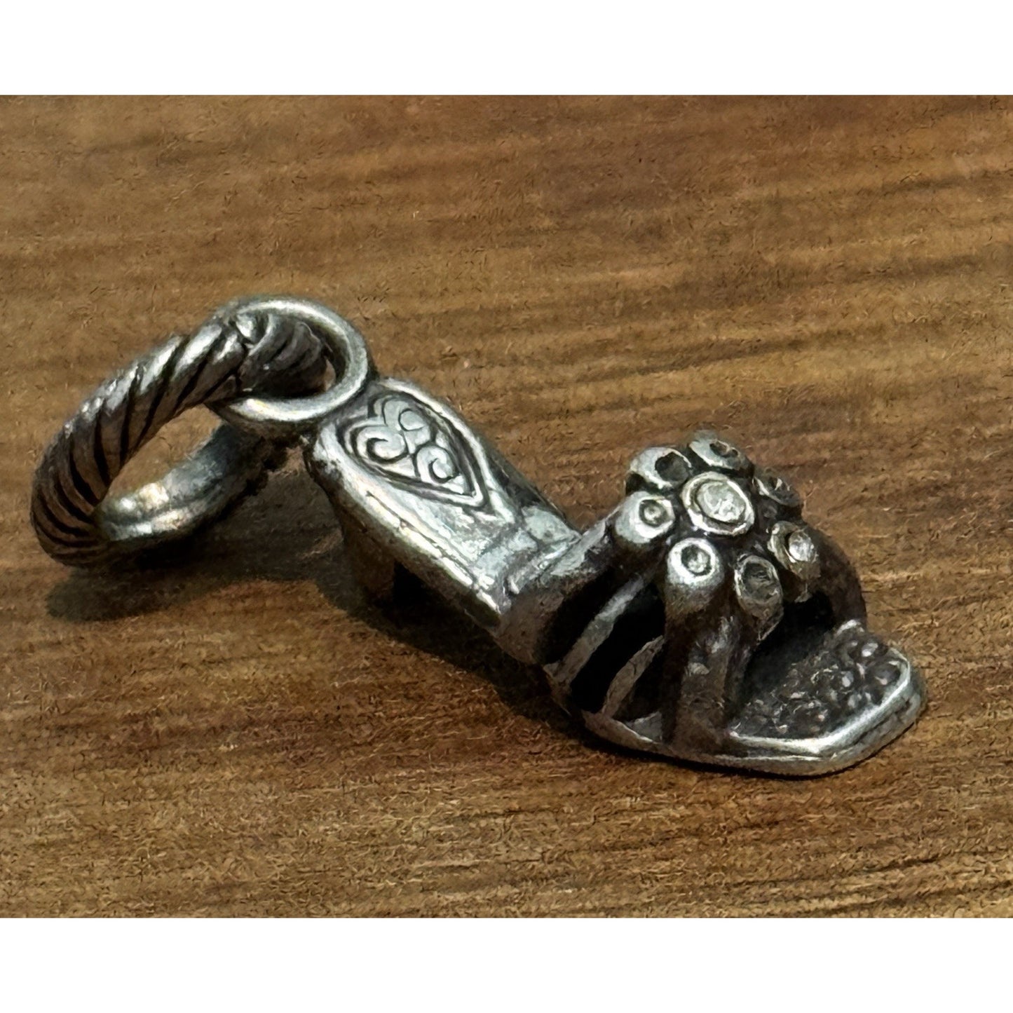Sterling Silver 3D High Heel Sandal Shoe Charm Heart Scroll Fashion Pendant