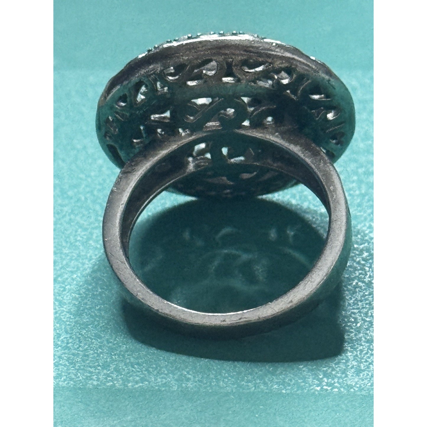 Vintage Sterling Silver Diamond Pavé Dome Scroll Bold Ring Size 7.5 7.8g