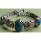 Vintage 925 Sterling Silver Turquoise Bracelet Ornate Filigree Woven Chain 30gr