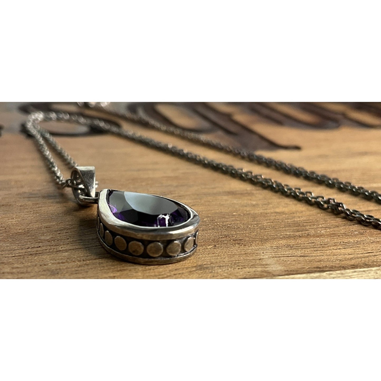 Sterling Silver Amethyst Teardrop Pendant On 925 Necklace