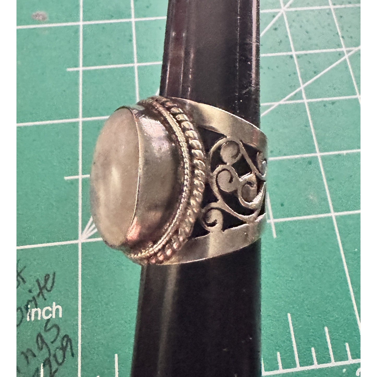 Vintage 925 Sterling Silver Natural Moonstone Statement Ring Size 8 13g Boho