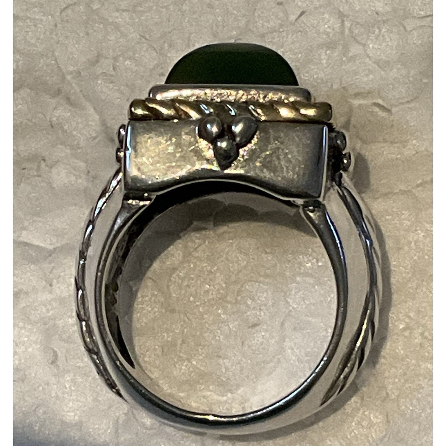 Vintage Flli Menegatti Italy Sterling Silver 18K Gold Nephrite Jade Ring Sz 6.25