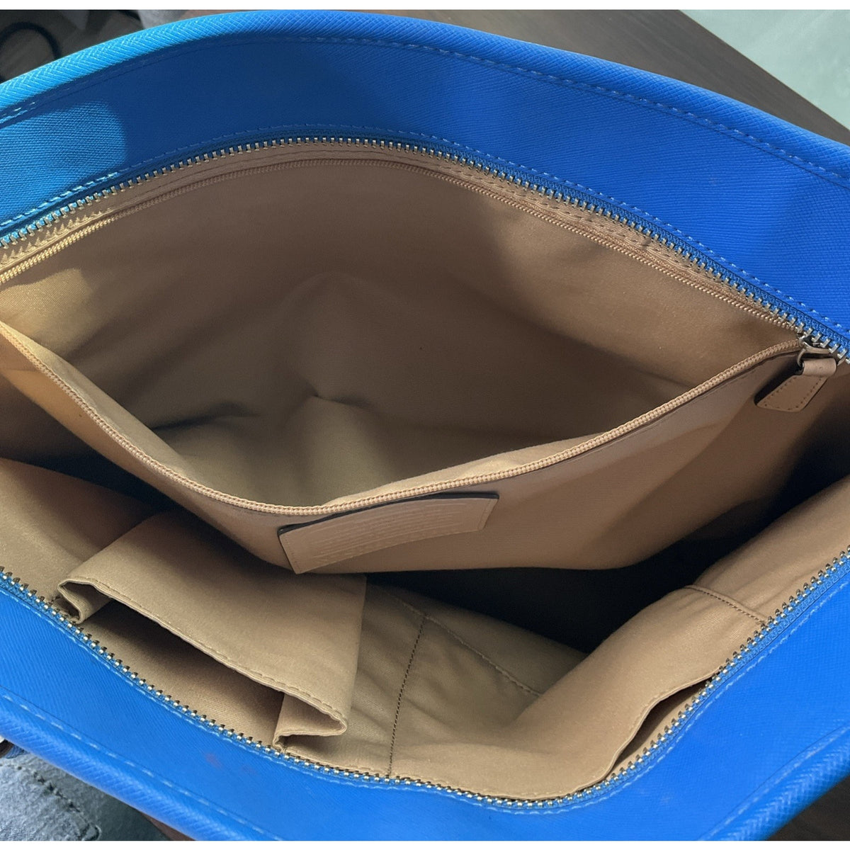 Coach Peyton Leather Cerulean Blue Zip Top Tote Bag Purse