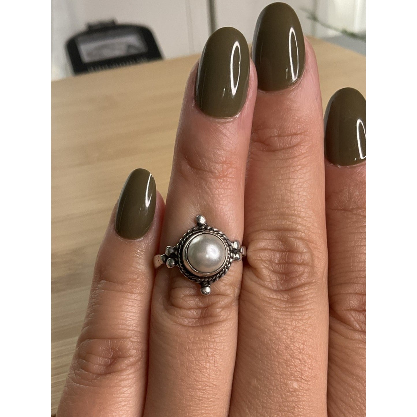 Vintage Sterling Silver Pearl Ring Size 6 Round White Pearl 925 Ring