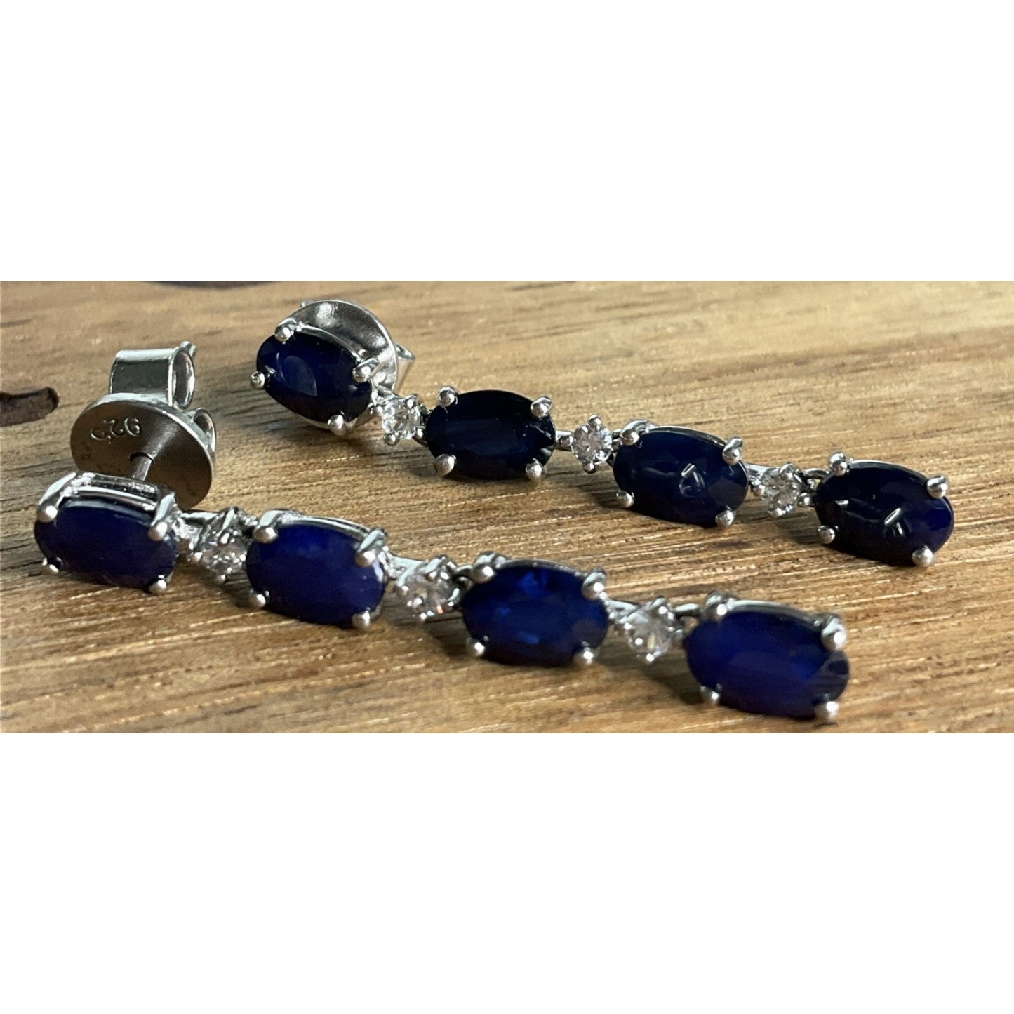 SJM Sterling Silver London Blue Topaz Dangle Drop Earrings White Accent Stones