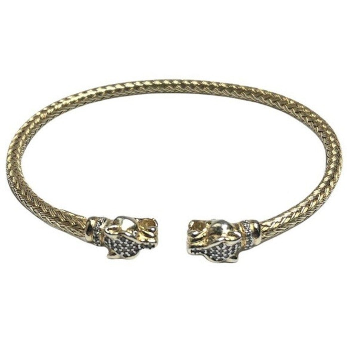 Vintage Milor Italy 925 Gold Vermeil Double Panther Head Braided Cuff Bracelet