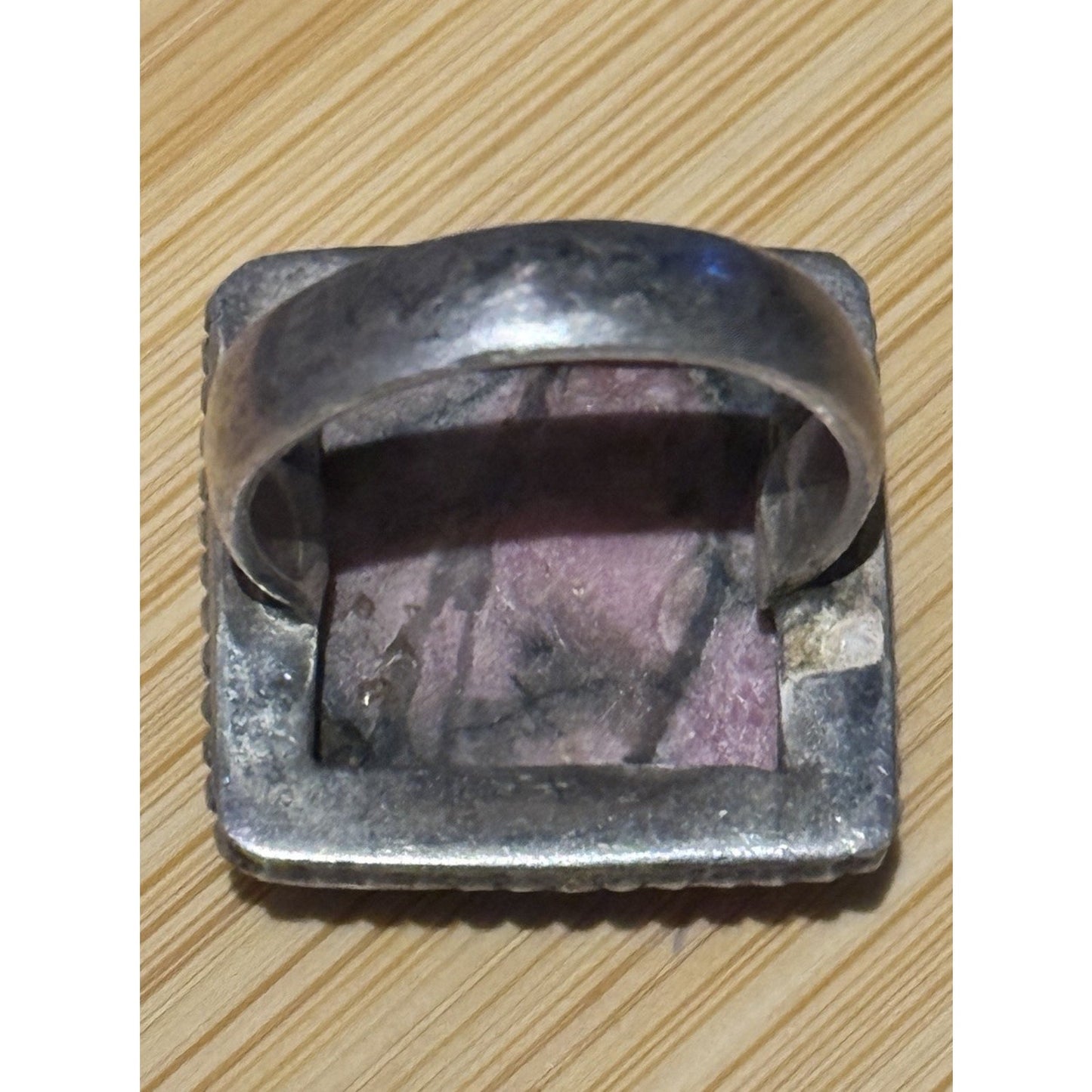 Estate Vintage Sterling Silver Rhodonite Artisan Geometric Statement Ring Size 9
