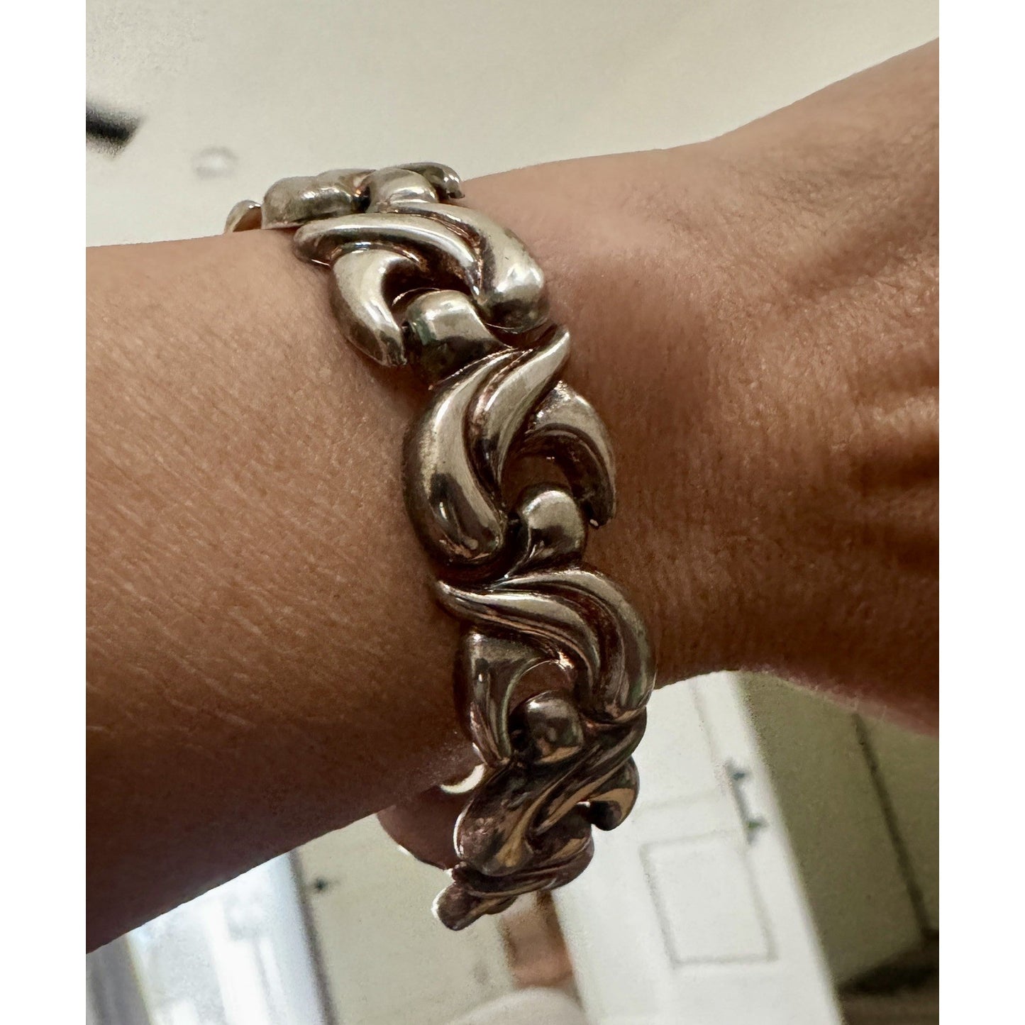 Vintage Milor Italy 925 Sterling Silver Fan Scroll Link Bracelet 7.5” 22g