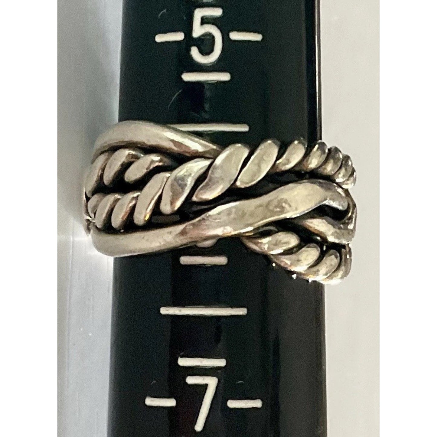 Sterling Silver 925 Roped Braided Crossover Thick Band Ring Size 6