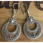 Vintage DGS Sterling Silver Turkey Filigree Crescent Moon Floral Dangle Earrings