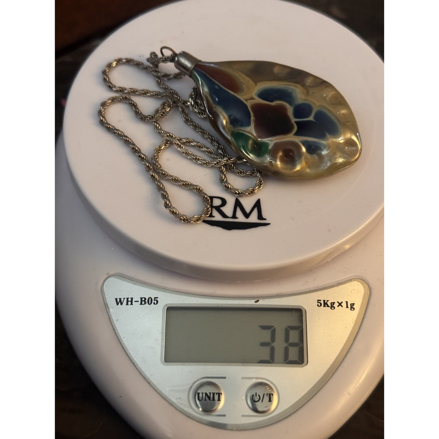 Large MCM Studio Art Glass Pendant Necklace 925 Sterling 24” Murano Style