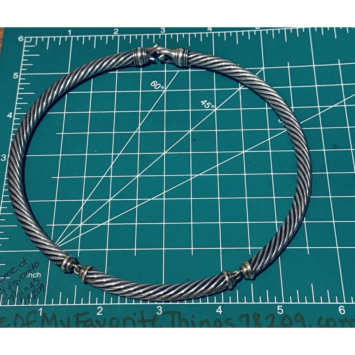 David Yurman Sterling Silver & 14k Gold Classic 7mm Cable Choker Necklace 15.5"