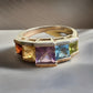Vintage Sterling Silver Multi Gemstone Ring Rainbow Band Gemstones Ring Sz 7.5