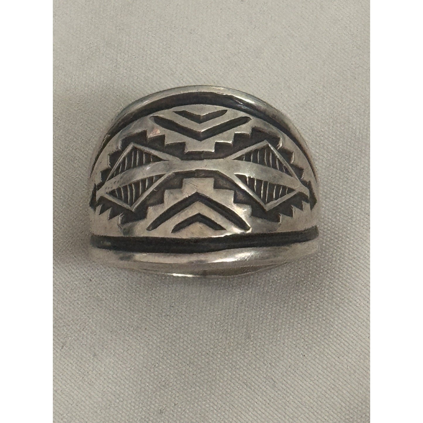 Vintage Navajo Sterling Silver Troy Laner Wide Geometric Ring Size 11.5