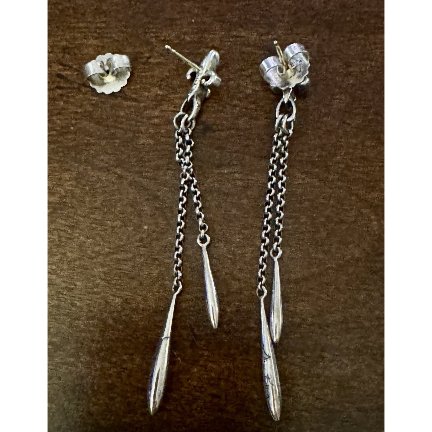 Vintage 925 Sterling Silver & 18K Gold Fleur De Lis King Rolo Chain Earrings
