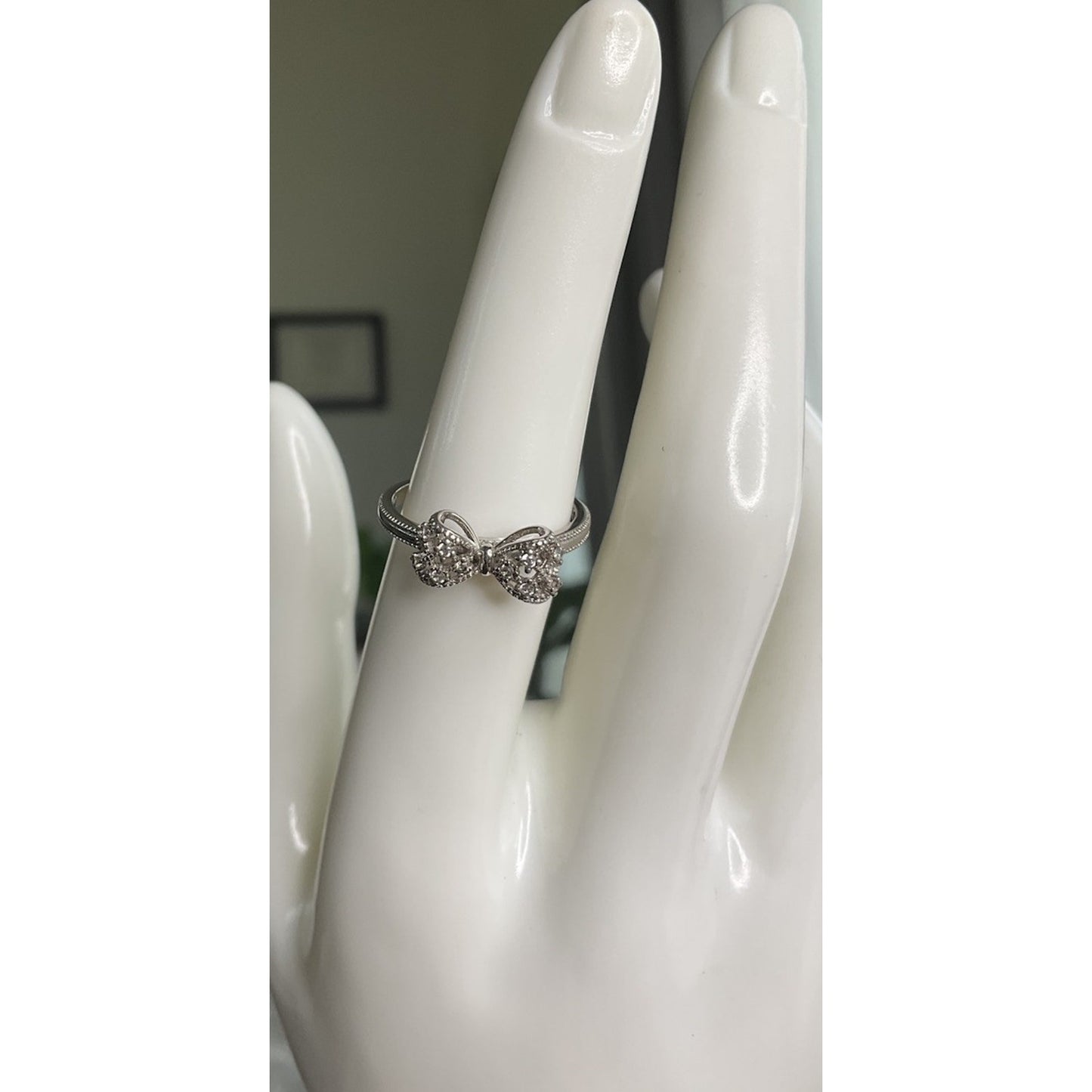 Sterling Silver Bow Ring S925 CZ Bow Tie Ring Dainty Sparkle Ring Size 7