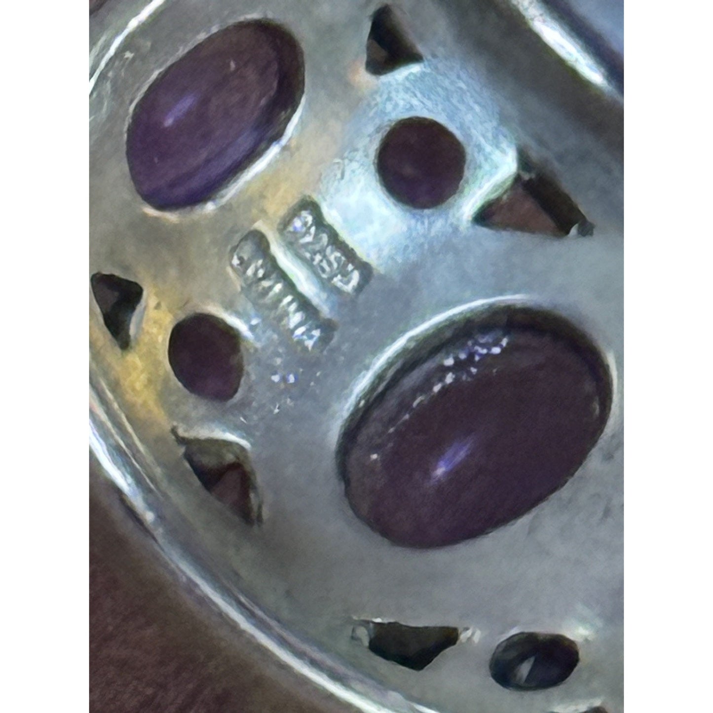 Vintage 925 Sterling Silver Amethyst Multi Stone Cabochon Ring Size 8 8.5 gr