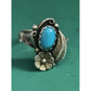 Signed WM Navajo Sterling Silver Turquoise Ring Floral Design Size 7