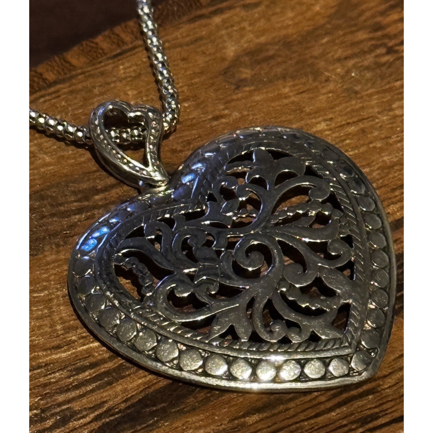 Vintage ATI Italy 925 Sterling Silver Filigree Heart Necklace 17” 10g
