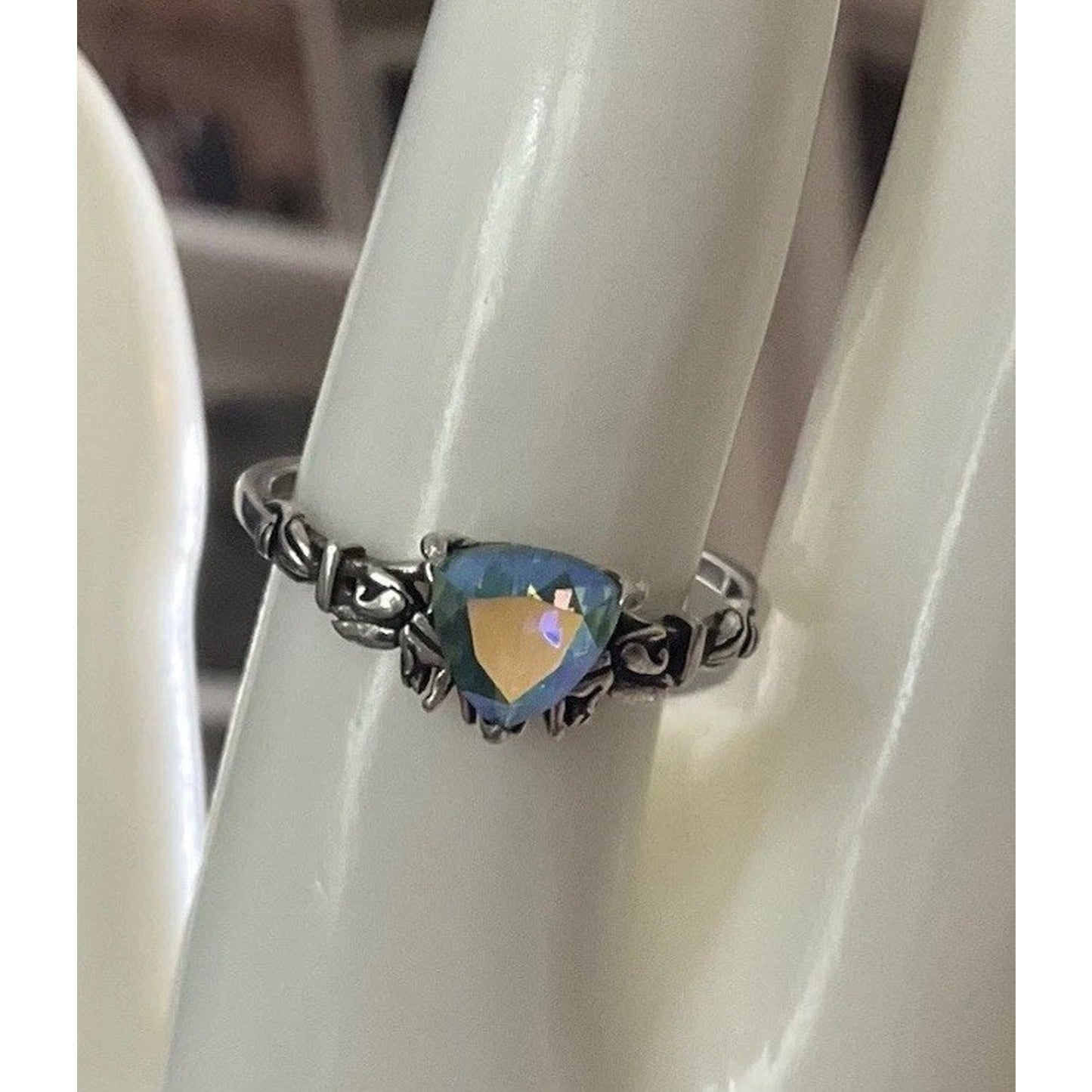 Vintage Sterling Silver Blue Iridescent Ring Size 10.5