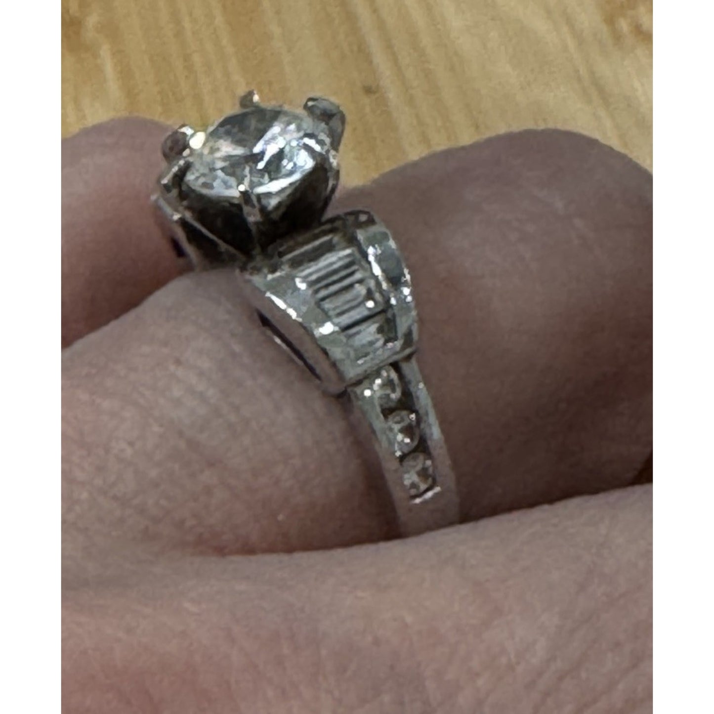 Sterling Silver CZ Engagement Wedding 925 Ring Size 7.5 Baguette Accent
