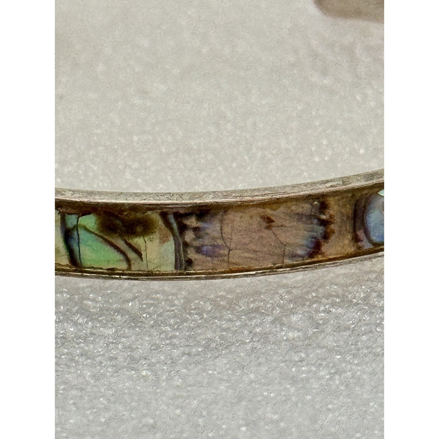 Vintage Abalone Shell Mosaic Inlay Silver Tone Cuff Bracelet 15g Adjustable