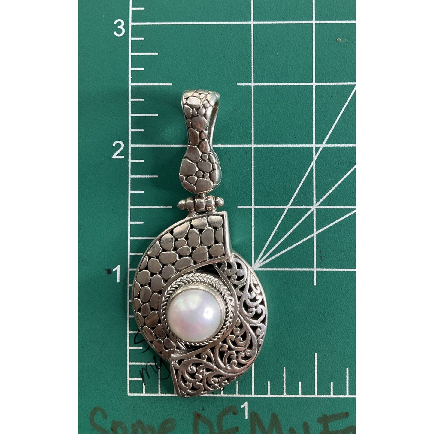 Vintage 925 Sterling Silver Mother of Pearl Pendant Large Statement Boho