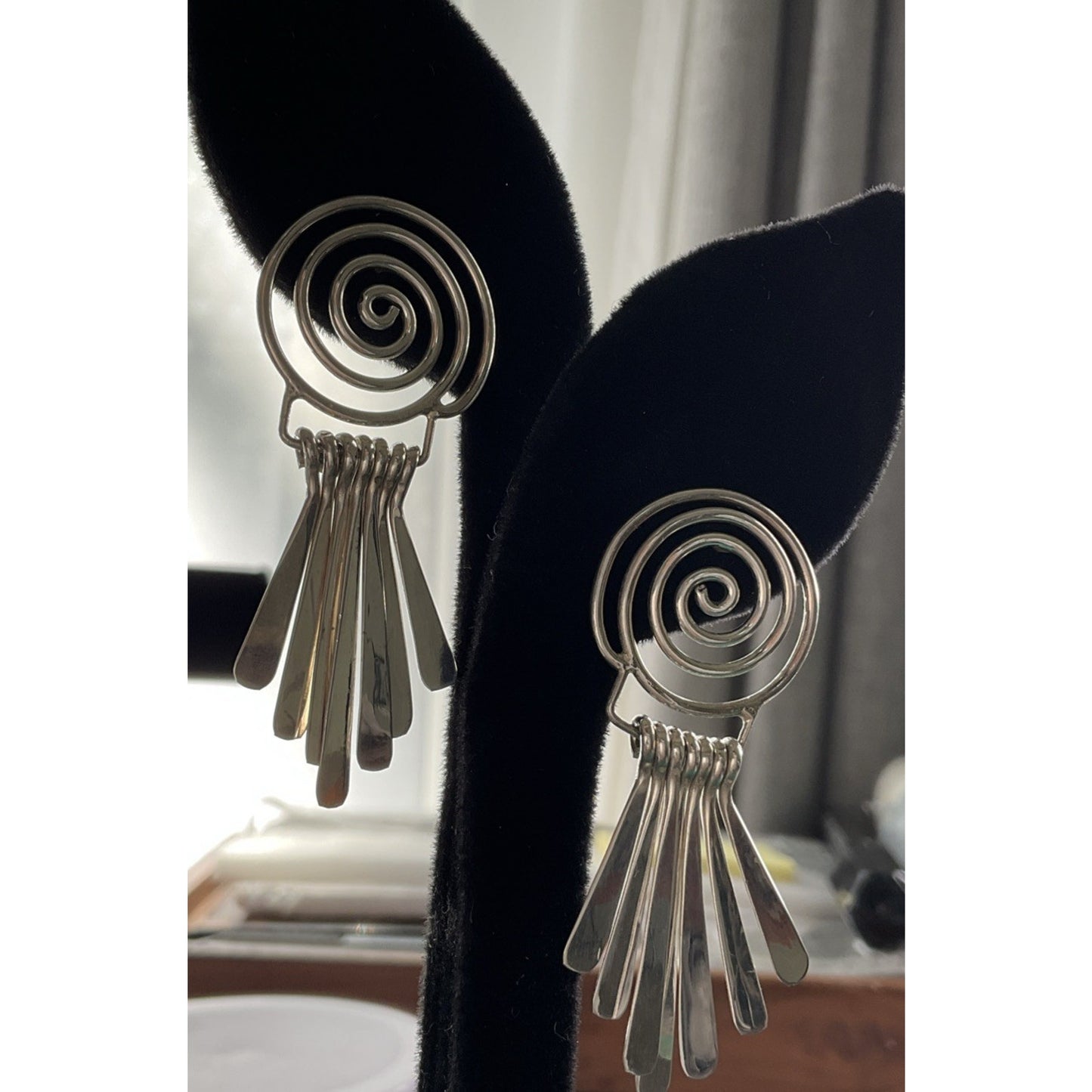 Vintage 925 Sterling Silver Spiral Dangle Earrings Fringe Boho Artisan Style 2”