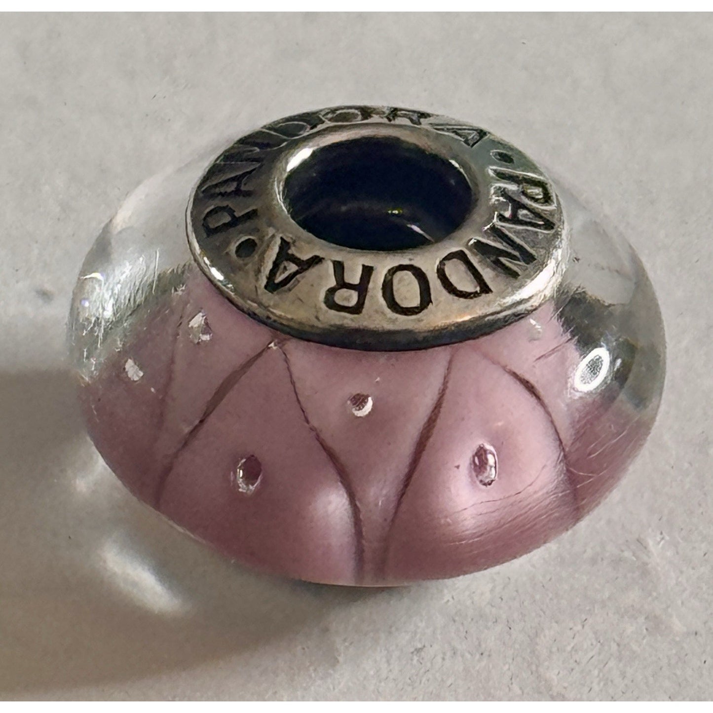 Pandora Zigzag Pink Triangular Sterling Silver Glass Murano Bead Charm