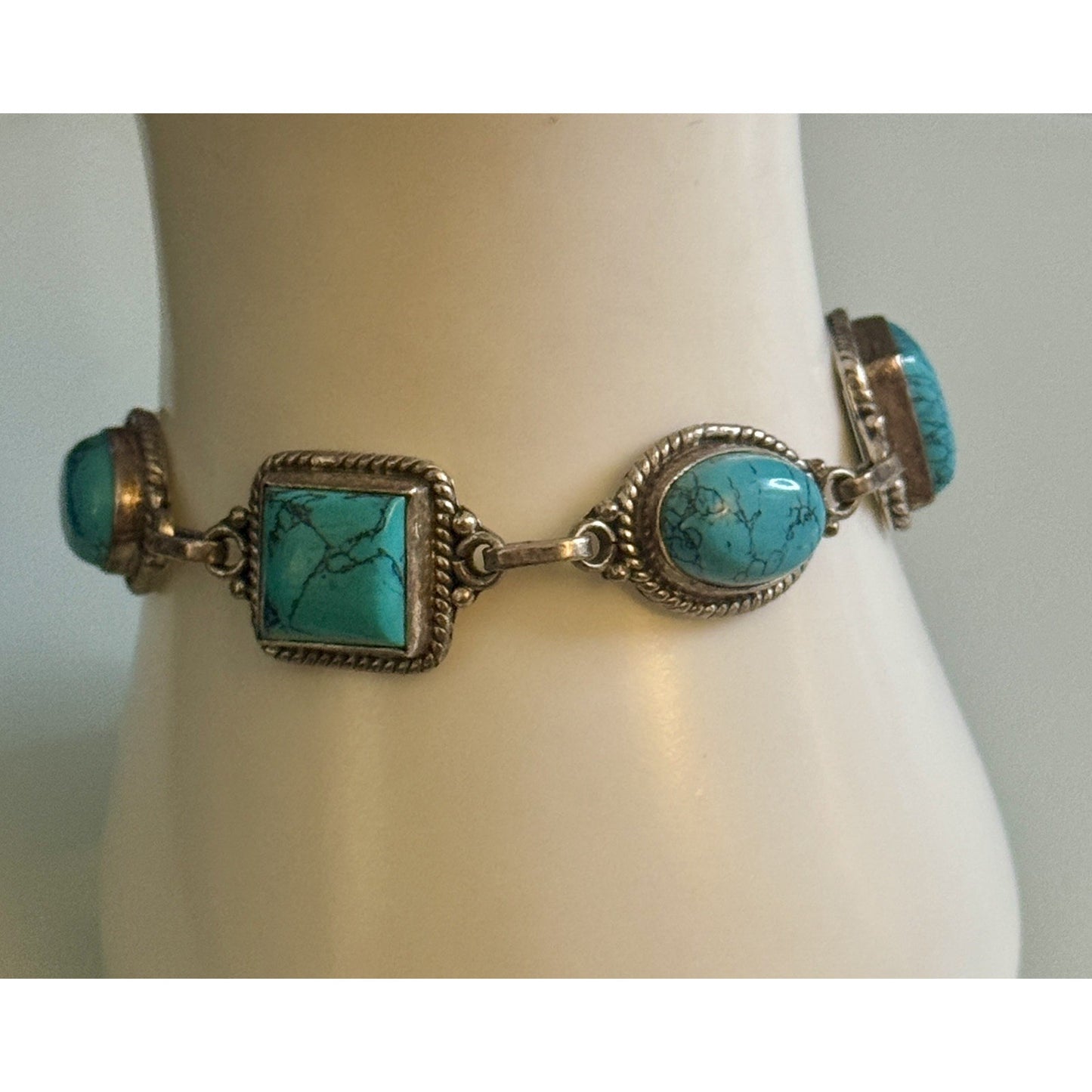 Vintage 925 Sterling Turquoise Bracelet 22.7g Adjustable Toggle Southwest Style