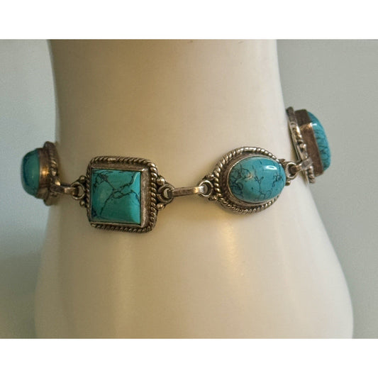 Vintage 925 Sterling Turquoise Bracelet 22.7g Adjustable Toggle Southwest Style