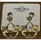 Brand New PARK LANE Gold Tone Hammered Dangle Drop BOHO Earrings Green Stones