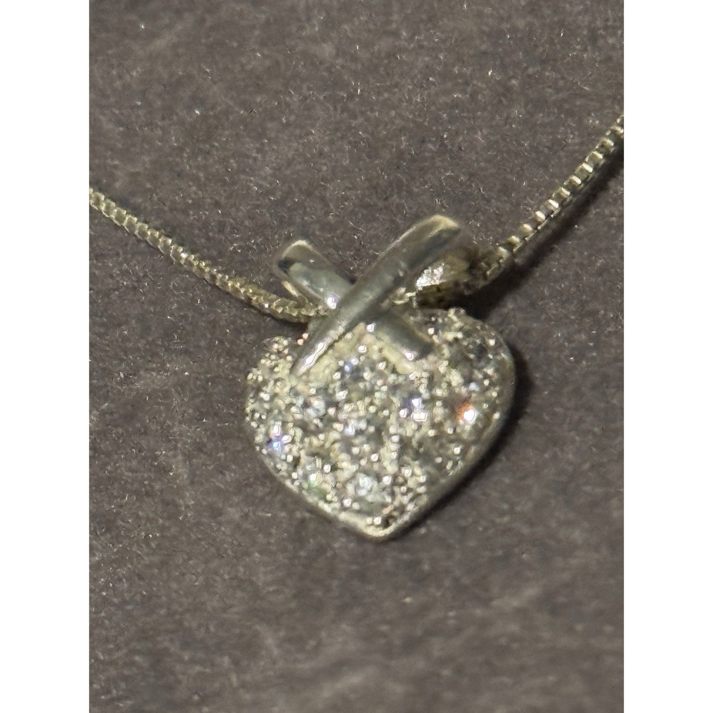 Sterling Silver 925 Pave CZ Heart Pendant w/ 925 Italy Box Chain Necklace