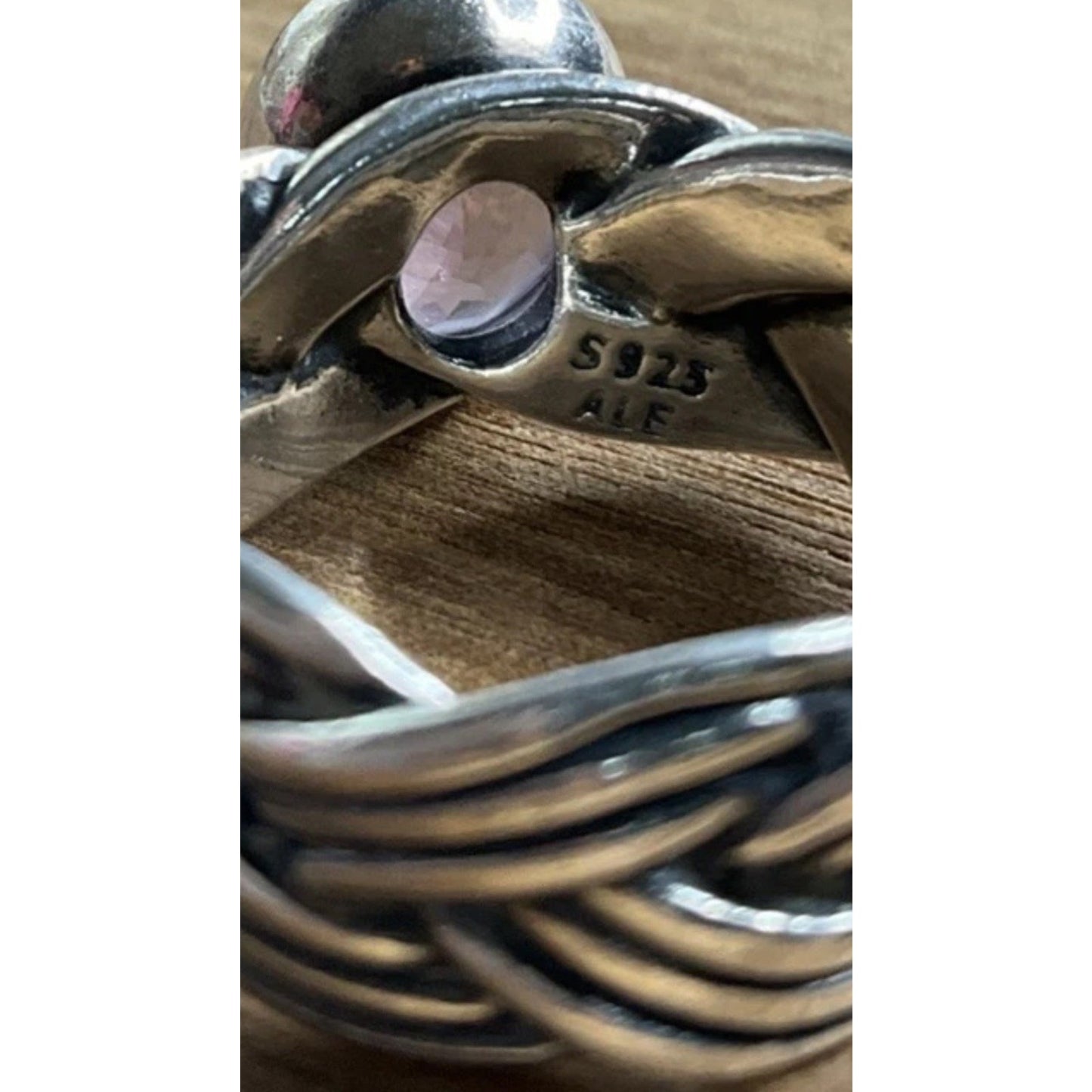 Retired Pandora ALE 925 Silver Purple Stone Ring Statement Woven Band Size 6