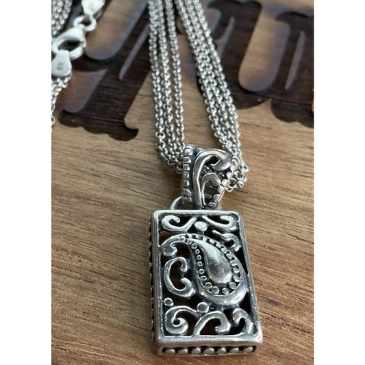 Vintage Sterling Silver Ornate Pendant 925 Italy Multi Strand Necklace