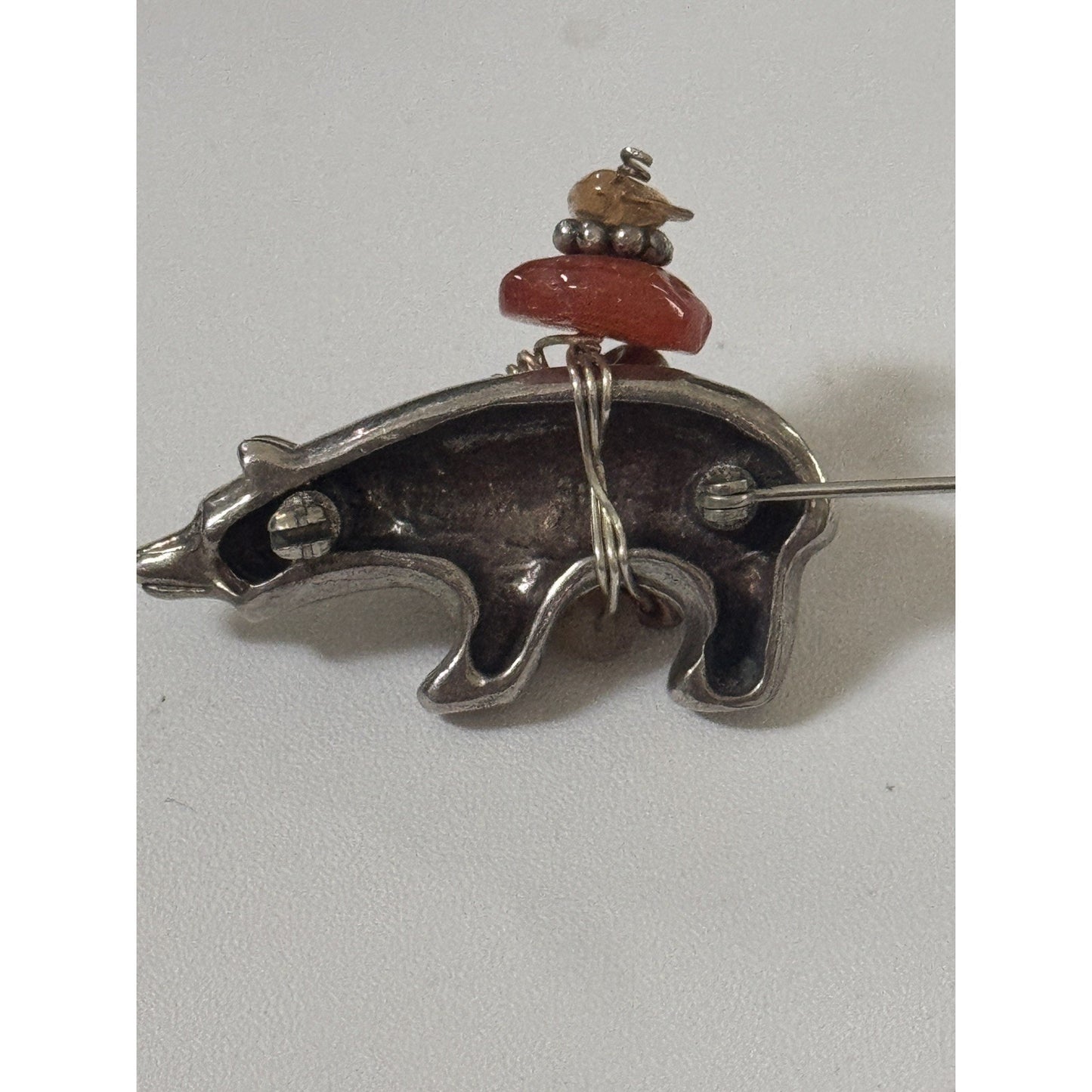 Sterling Silver Bear Fetish Pin Brooch Navajo Style Heartline Bundle 11.7g