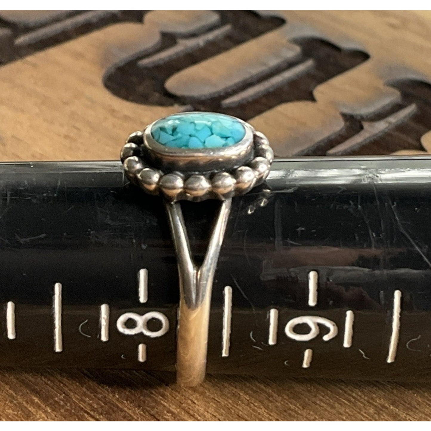 Sterling Silver Turquoise Composite Ring Size 8 Oval Southwest