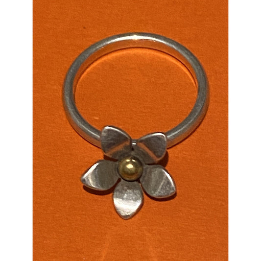 Pre owned James Avery Retired Silver and Brass Flower Dangle Ring Size 5
