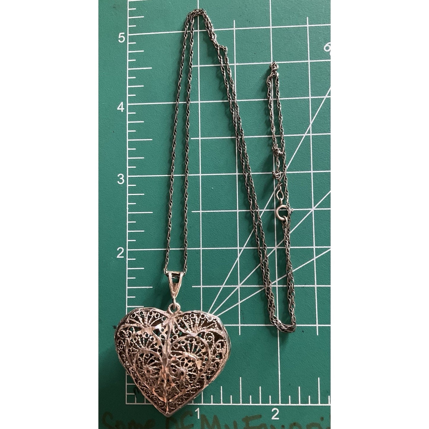 Vintage Sterling Silver Filigree Heart Pendant Necklace 925 Large Ornate Scroll