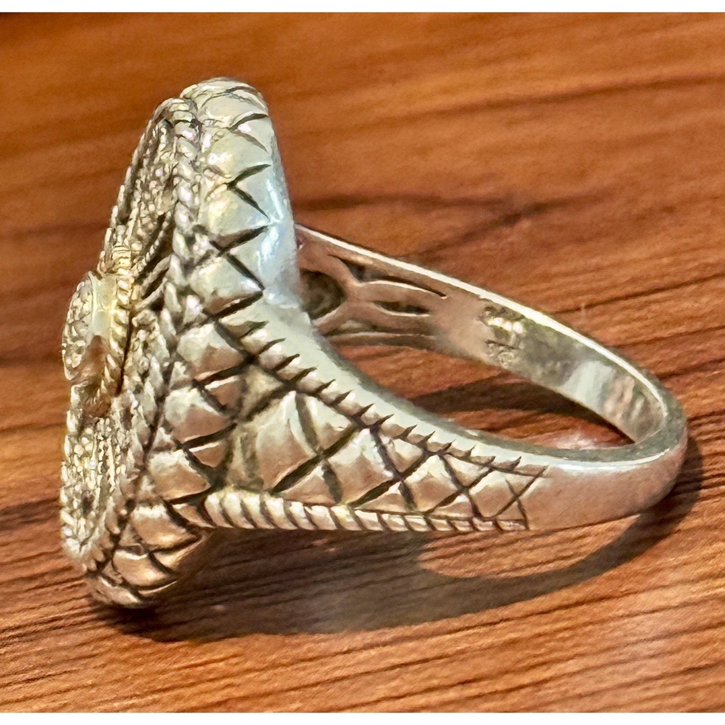 Vintage 925 Sterling Silver & 14K Gold Diamond Filigree Balinese Ring Size 7.5