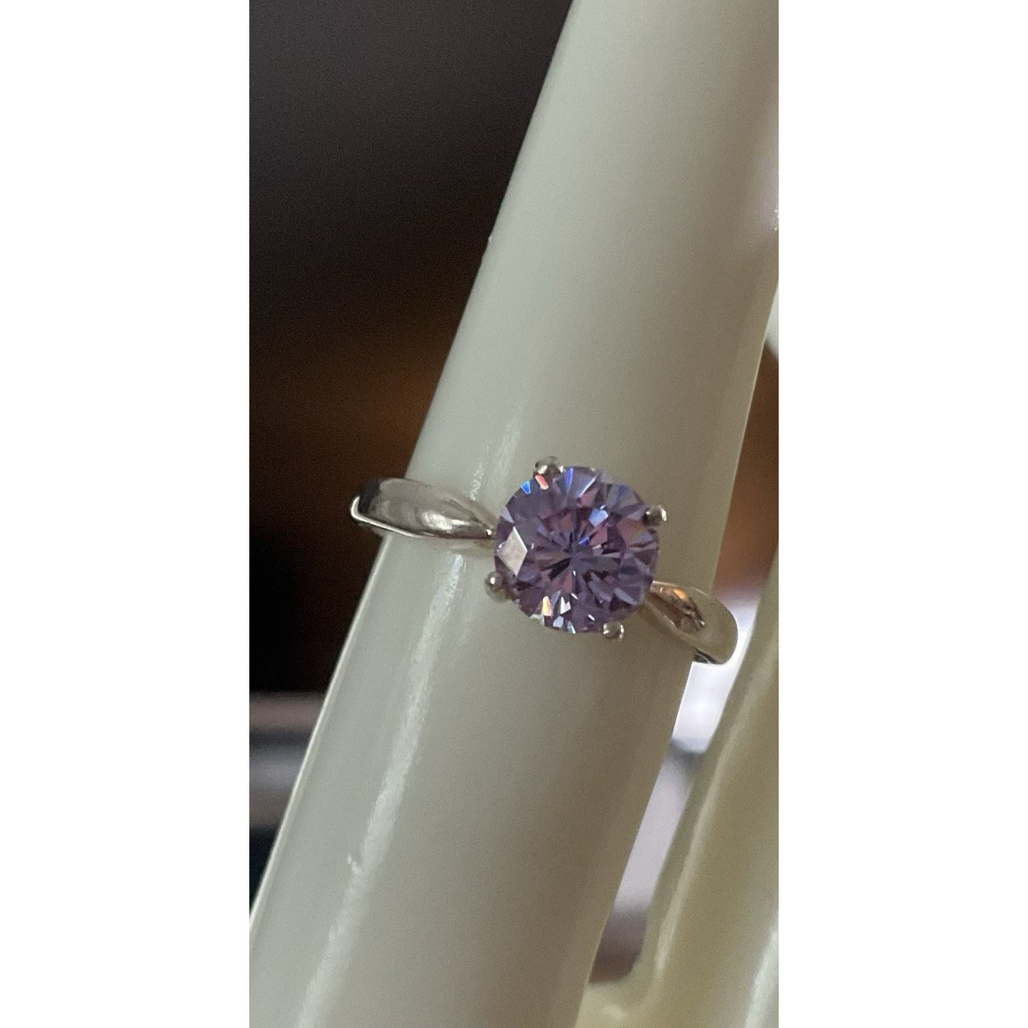 NF 925 Sterling Silver Purple CZ Ring Size 7 Solitaire Lavender Stone