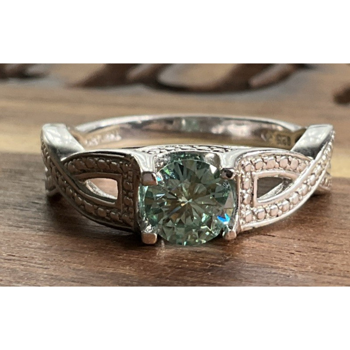 Vintage Sterling Silver Green Moissanite 925 Ring Size 9 Engagement Love Gift