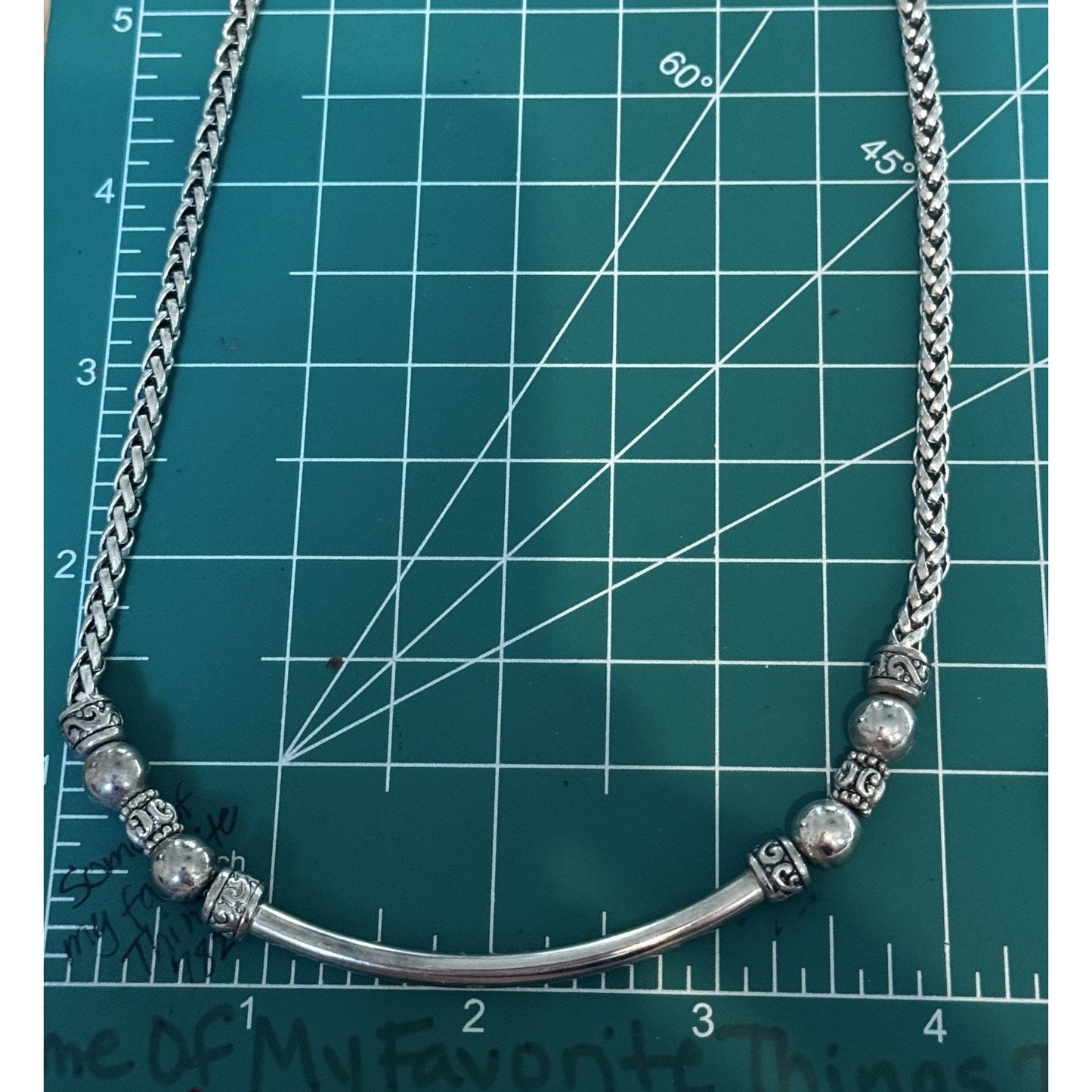 Vintage Brighton Silver Plated Curved Bar Bead Woven Chain Necklace 21” Adjustab